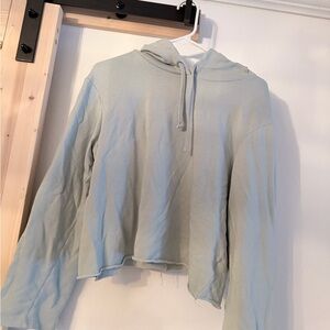 Cropped Light Sage Hoodie - Casual Pullover